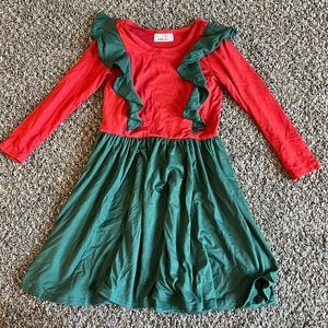 Long sleeve green and red dress